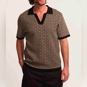 Truth by Republic Abstract Jacquard Sweater Polo neutral combo size small
